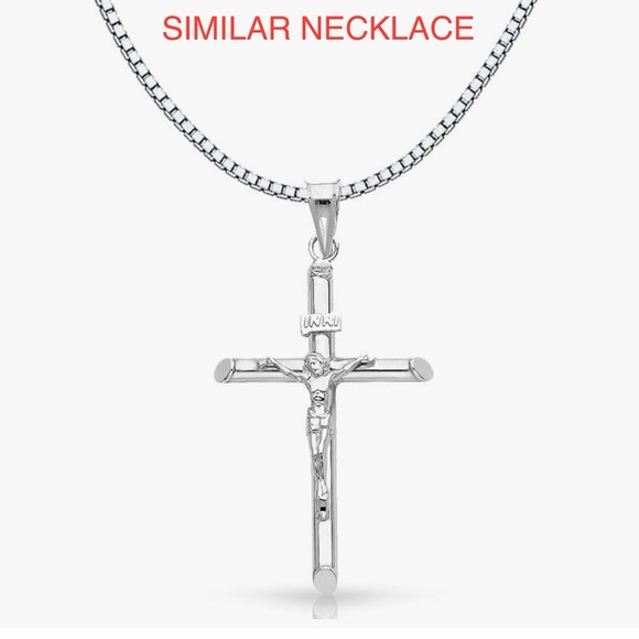 Beautiful 14K White Gold Crucifix Pendant & 1mm White Gold Box Chain - Picture 6 of 6